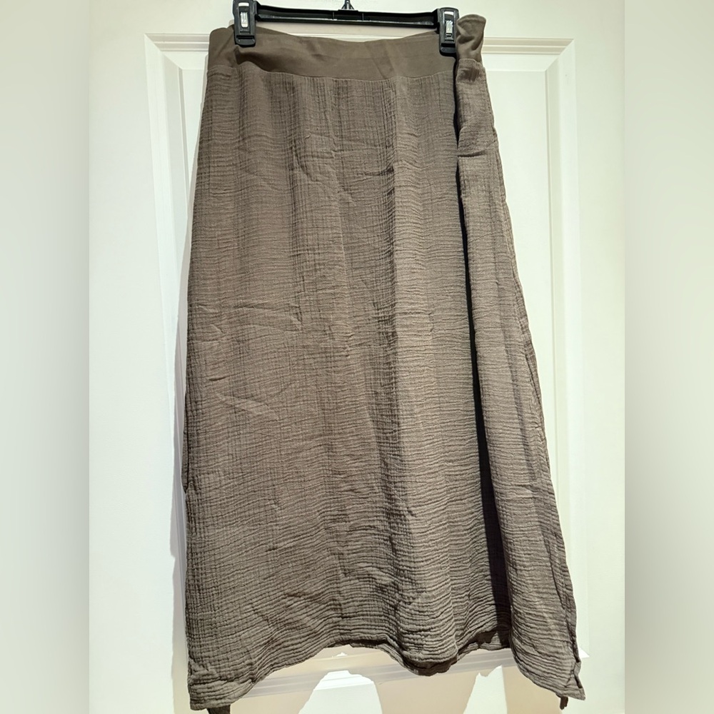 Pure Jill Womens Midi Skirt Brown Cotton Gauze side slit Medium